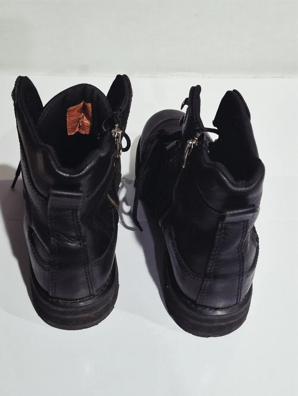 HARLEY DAVIDSONMen's Black Leather Lace-Up Boots with Side Zipper. Size 10